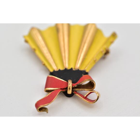 Germany Vintage Fan Pin Brooch Yellow Red Enamel Signed Art Deco Mid 1940s Bin4 - Picture 5 of 12